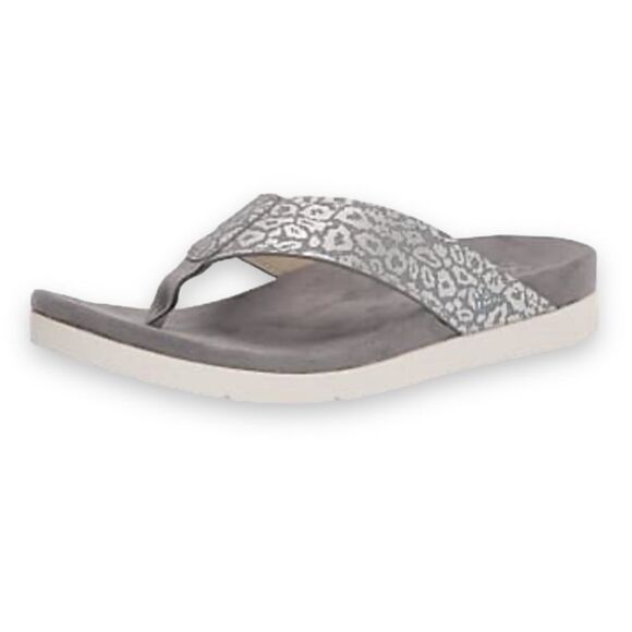 Spenco Orthotic Thong Sandals in Grey Shimmer Cheetah Print 9.5 - Picture 2 of 15